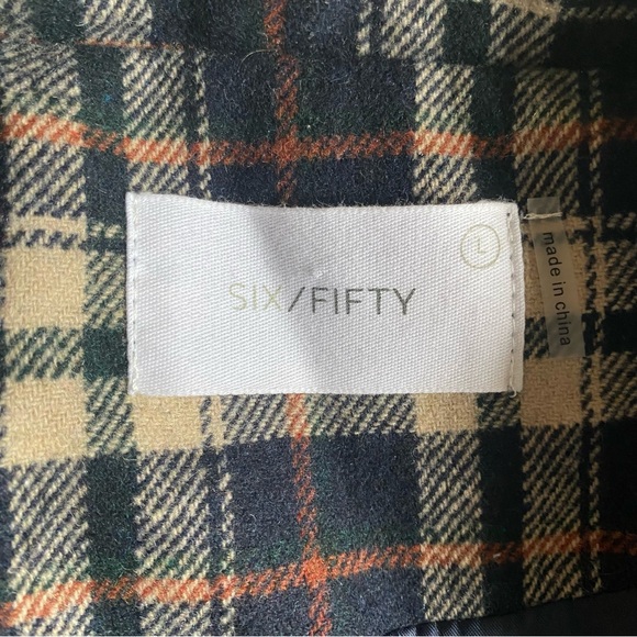 Six/Fifty Lush Plaid Blazer Flannel Multi Tan Navy Green Rust Large - Picture 5 of 12